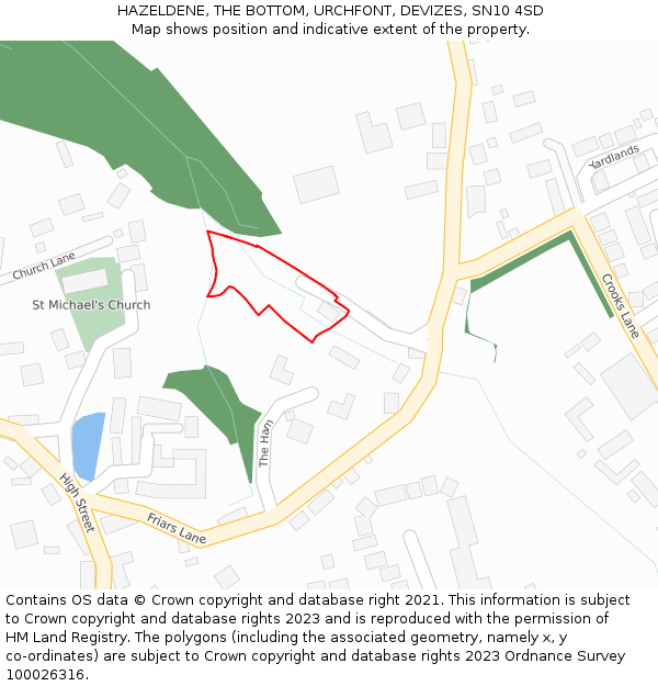 HAZELDENE, THE BOTTOM, URCHFONT, DEVIZES, SN10 4SD: Location map and indicative extent of plot