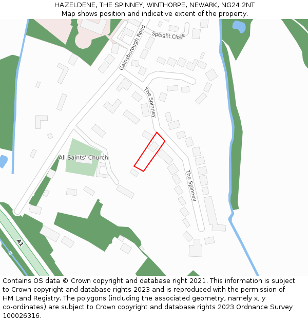 HAZELDENE, THE SPINNEY, WINTHORPE, NEWARK, NG24 2NT: Location map and indicative extent of plot