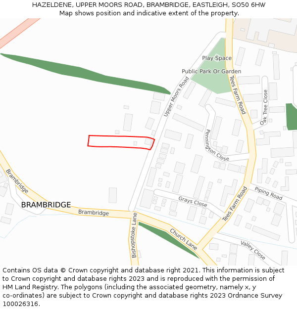 HAZELDENE, UPPER MOORS ROAD, BRAMBRIDGE, EASTLEIGH, SO50 6HW: Location map and indicative extent of plot