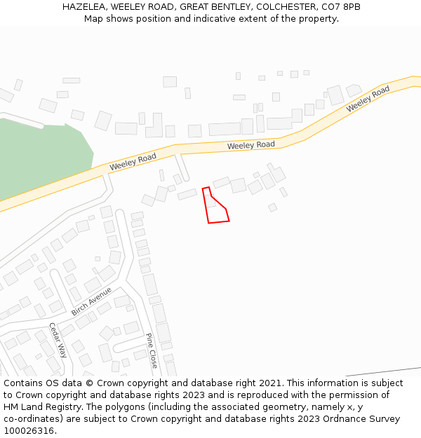 HAZELEA, WEELEY ROAD, GREAT BENTLEY, COLCHESTER, CO7 8PB: Location map and indicative extent of plot