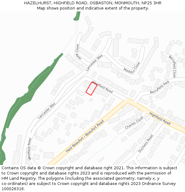 HAZELHURST, HIGHFIELD ROAD, OSBASTON, MONMOUTH, NP25 3HR: Location map and indicative extent of plot