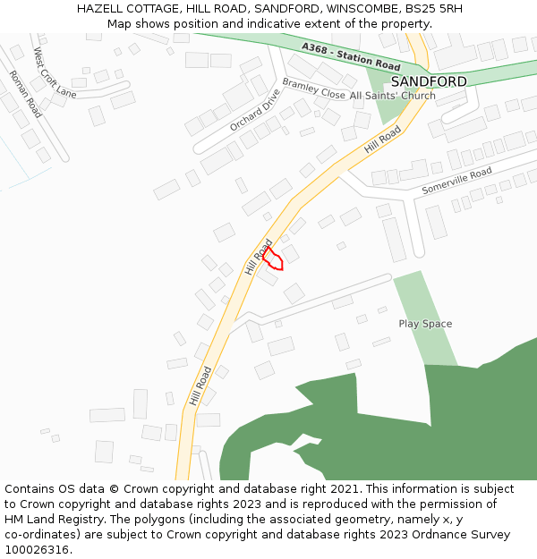 HAZELL COTTAGE, HILL ROAD, SANDFORD, WINSCOMBE, BS25 5RH: Location map and indicative extent of plot