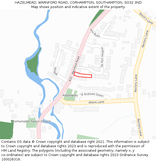 HAZELMEAD, WARNFORD ROAD, CORHAMPTON, SOUTHAMPTON, SO32 3ND: Location map and indicative extent of plot