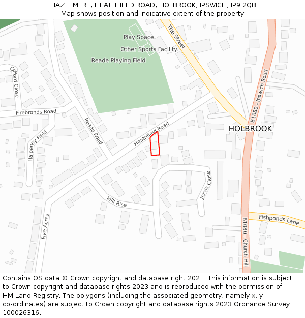 HAZELMERE, HEATHFIELD ROAD, HOLBROOK, IPSWICH, IP9 2QB: Location map and indicative extent of plot