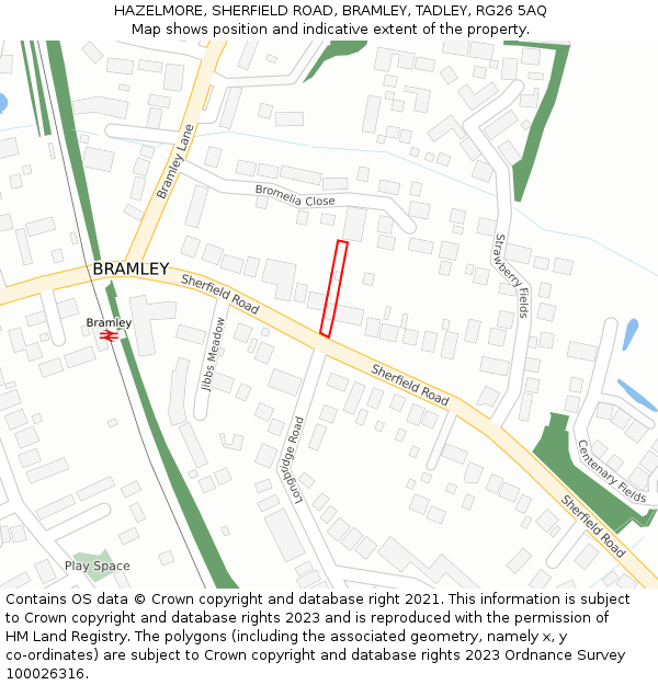 HAZELMORE, SHERFIELD ROAD, BRAMLEY, TADLEY, RG26 5AQ: Location map and indicative extent of plot