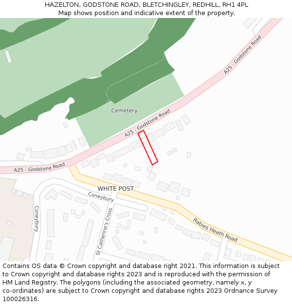 HAZELTON, GODSTONE ROAD, BLETCHINGLEY, REDHILL, RH1 4PL: Location map and indicative extent of plot