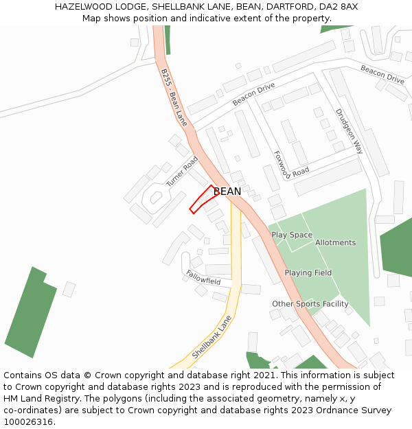 HAZELWOOD LODGE, SHELLBANK LANE, BEAN, DARTFORD, DA2 8AX: Location map and indicative extent of plot