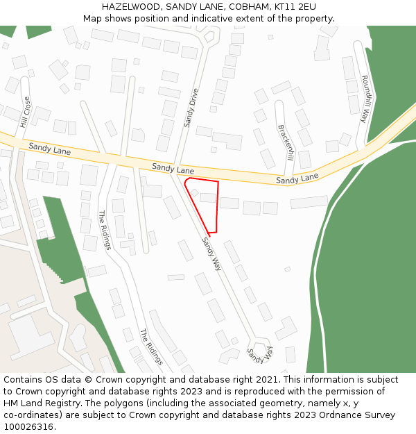 HAZELWOOD, SANDY LANE, COBHAM, KT11 2EU: Location map and indicative extent of plot