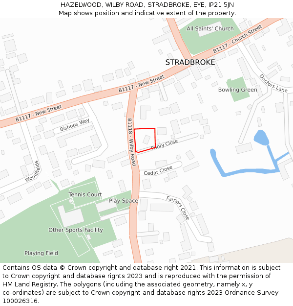 HAZELWOOD, WILBY ROAD, STRADBROKE, EYE, IP21 5JN: Location map and indicative extent of plot