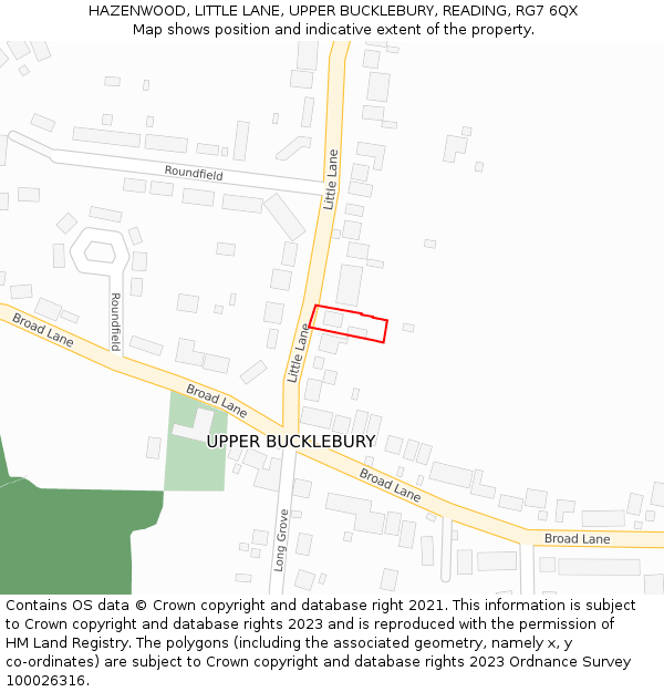 HAZENWOOD, LITTLE LANE, UPPER BUCKLEBURY, READING, RG7 6QX: Location map and indicative extent of plot