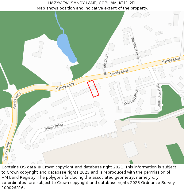 HAZYVIEW, SANDY LANE, COBHAM, KT11 2EL: Location map and indicative extent of plot
