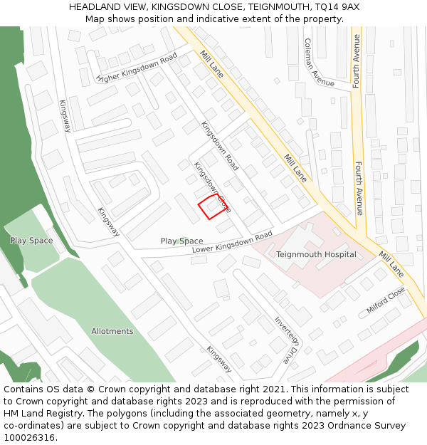 HEADLAND VIEW, KINGSDOWN CLOSE, TEIGNMOUTH, TQ14 9AX: Location map and indicative extent of plot