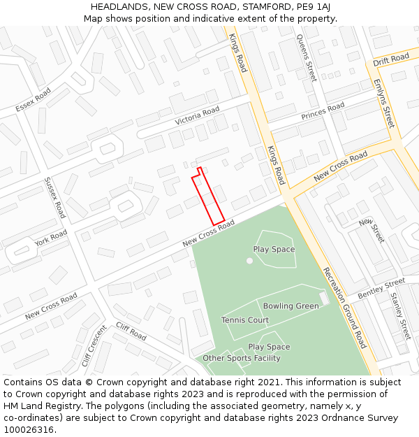 HEADLANDS, NEW CROSS ROAD, STAMFORD, PE9 1AJ: Location map and indicative extent of plot