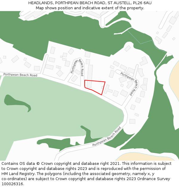 HEADLANDS, PORTHPEAN BEACH ROAD, ST AUSTELL, PL26 6AU: Location map and indicative extent of plot