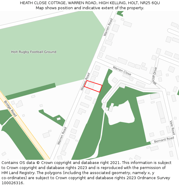 HEATH CLOSE COTTAGE, WARREN ROAD, HIGH KELLING, HOLT, NR25 6QU: Location map and indicative extent of plot