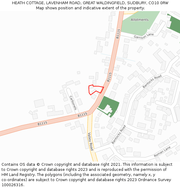 HEATH COTTAGE, LAVENHAM ROAD, GREAT WALDINGFIELD, SUDBURY, CO10 0RW: Location map and indicative extent of plot