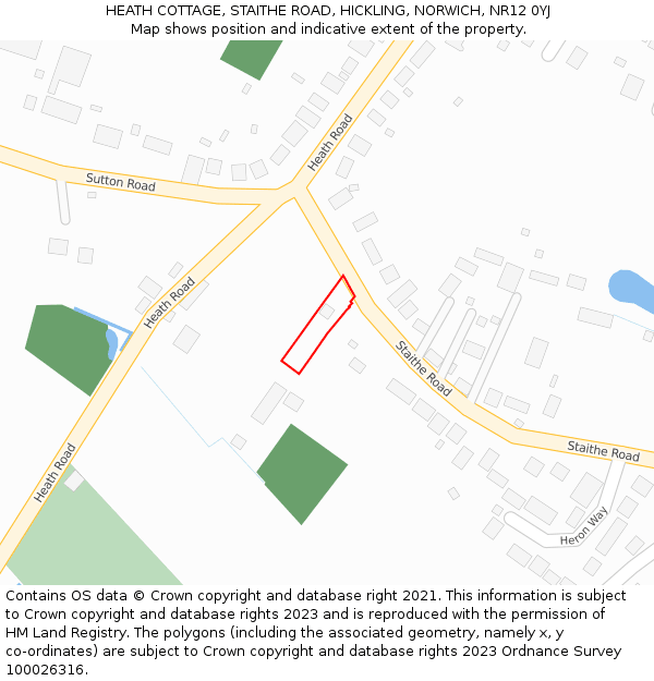 HEATH COTTAGE, STAITHE ROAD, HICKLING, NORWICH, NR12 0YJ: Location map and indicative extent of plot