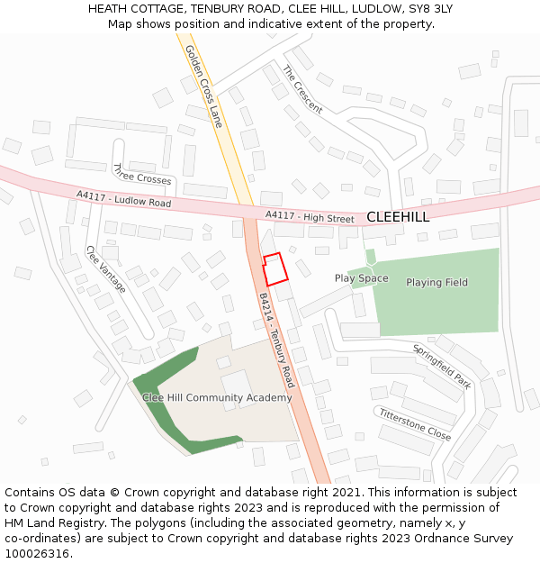 HEATH COTTAGE, TENBURY ROAD, CLEE HILL, LUDLOW, SY8 3LY: Location map and indicative extent of plot