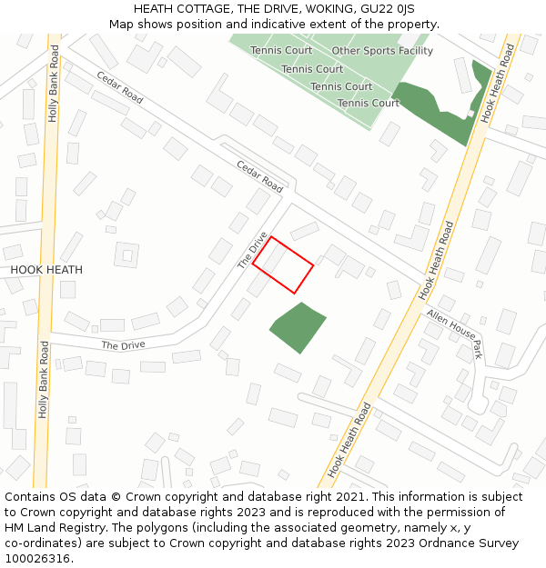 HEATH COTTAGE, THE DRIVE, WOKING, GU22 0JS: Location map and indicative extent of plot