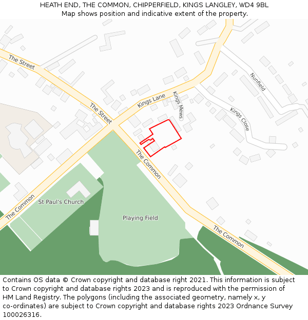 HEATH END, THE COMMON, CHIPPERFIELD, KINGS LANGLEY, WD4 9BL: Location map and indicative extent of plot