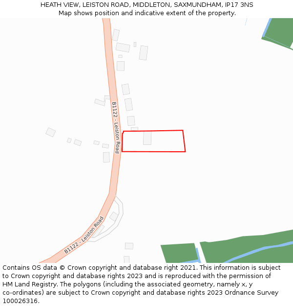 HEATH VIEW, LEISTON ROAD, MIDDLETON, SAXMUNDHAM, IP17 3NS: Location map and indicative extent of plot