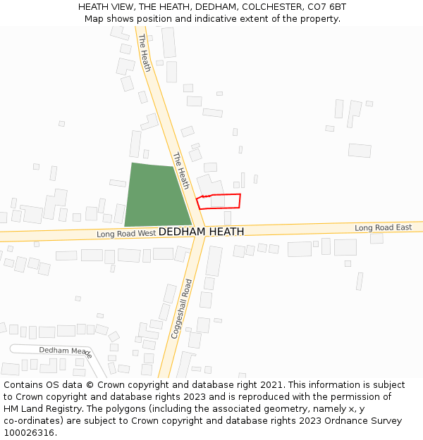 HEATH VIEW, THE HEATH, DEDHAM, COLCHESTER, CO7 6BT: Location map and indicative extent of plot