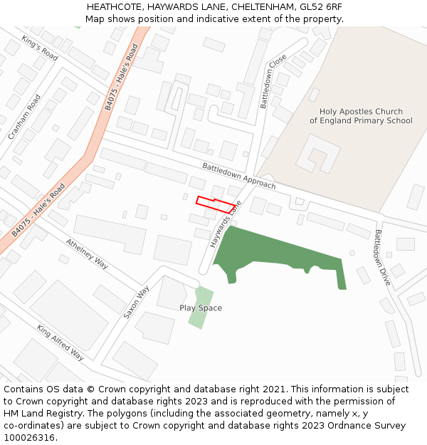 HEATHCOTE, HAYWARDS LANE, CHELTENHAM, GL52 6RF: Location map and indicative extent of plot