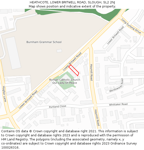 HEATHCOTE, LOWER BRITWELL ROAD, SLOUGH, SL2 2NJ: Location map and indicative extent of plot