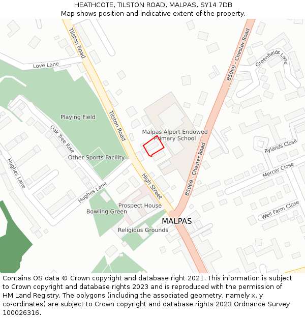 HEATHCOTE, TILSTON ROAD, MALPAS, SY14 7DB: Location map and indicative extent of plot