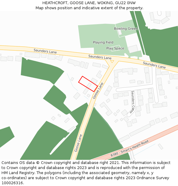 HEATHCROFT, GOOSE LANE, WOKING, GU22 0NW: Location map and indicative extent of plot