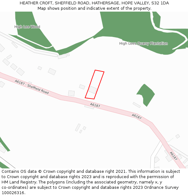 HEATHER CROFT, SHEFFIELD ROAD, HATHERSAGE, HOPE VALLEY, S32 1DA: Location map and indicative extent of plot