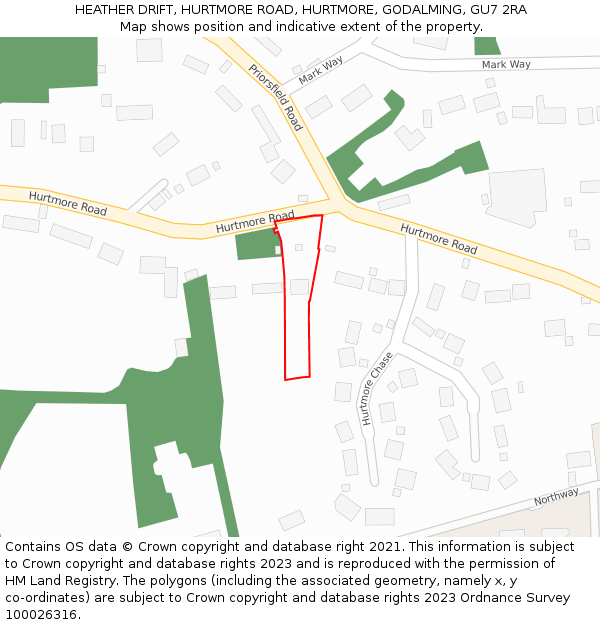 HEATHER DRIFT, HURTMORE ROAD, HURTMORE, GODALMING, GU7 2RA: Location map and indicative extent of plot