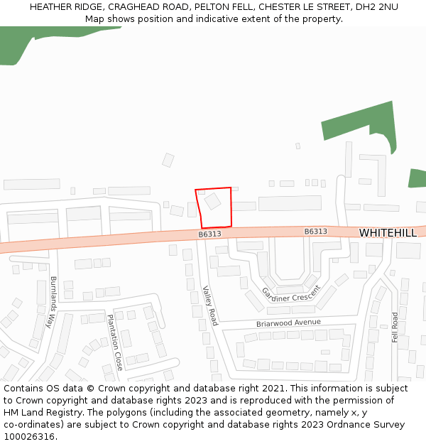 HEATHER RIDGE, CRAGHEAD ROAD, PELTON FELL, CHESTER LE STREET, DH2 2NU: Location map and indicative extent of plot