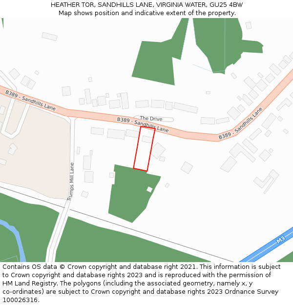 HEATHER TOR, SANDHILLS LANE, VIRGINIA WATER, GU25 4BW: Location map and indicative extent of plot