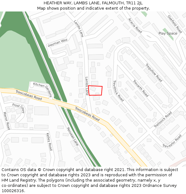 HEATHER WAY, LAMBS LANE, FALMOUTH, TR11 2JL: Location map and indicative extent of plot