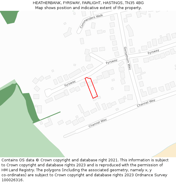 HEATHERBANK, FYRSWAY, FAIRLIGHT, HASTINGS, TN35 4BG: Location map and indicative extent of plot