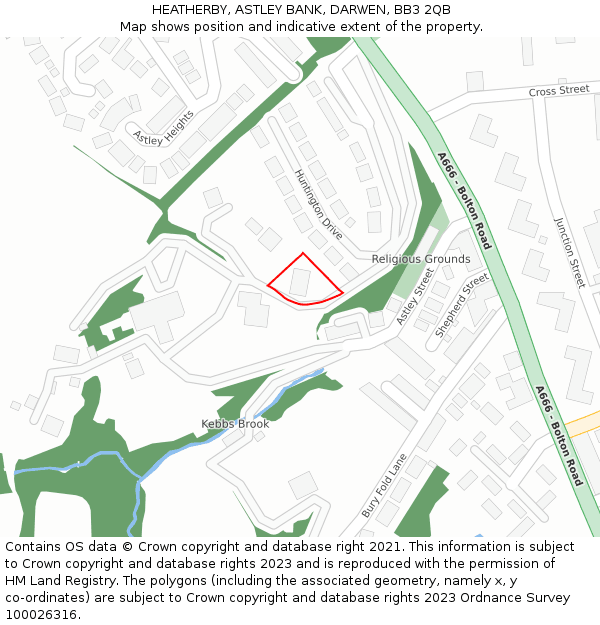 HEATHERBY, ASTLEY BANK, DARWEN, BB3 2QB: Location map and indicative extent of plot