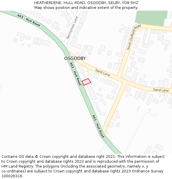 HEATHERDENE, HULL ROAD, OSGODBY, SELBY, YO8 5HZ: Location map and indicative extent of plot