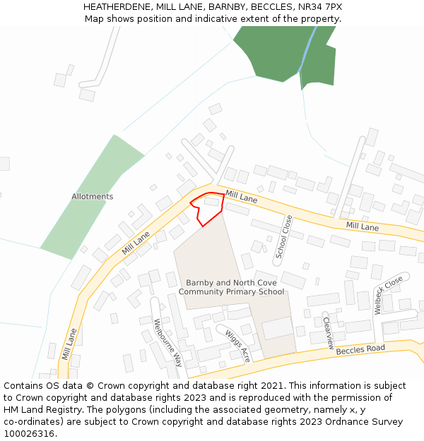 HEATHERDENE, MILL LANE, BARNBY, BECCLES, NR34 7PX: Location map and indicative extent of plot