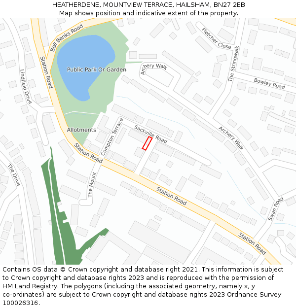 HEATHERDENE, MOUNTVIEW TERRACE, HAILSHAM, BN27 2EB: Location map and indicative extent of plot