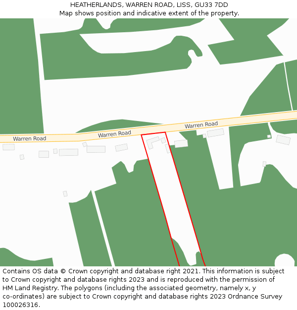 HEATHERLANDS, WARREN ROAD, LISS, GU33 7DD: Location map and indicative extent of plot