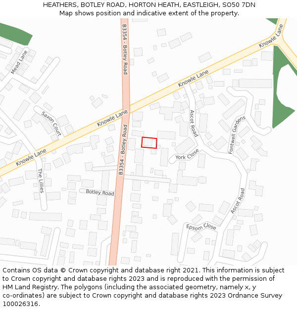 HEATHERS, BOTLEY ROAD, HORTON HEATH, EASTLEIGH, SO50 7DN: Location map and indicative extent of plot