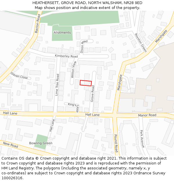 HEATHERSETT, GROVE ROAD, NORTH WALSHAM, NR28 9ED: Location map and indicative extent of plot