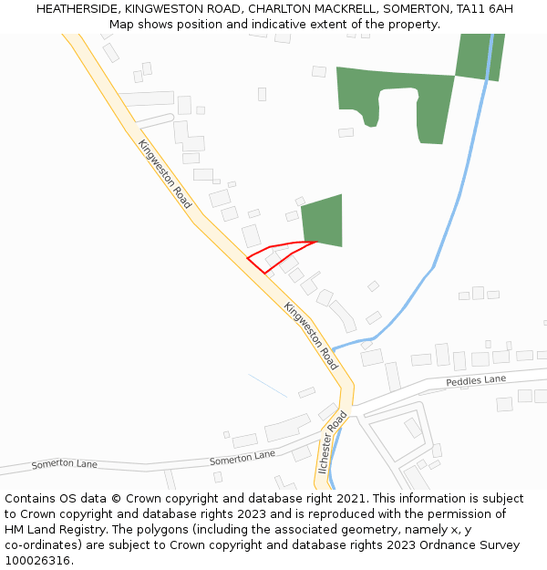 HEATHERSIDE, KINGWESTON ROAD, CHARLTON MACKRELL, SOMERTON, TA11 6AH: Location map and indicative extent of plot