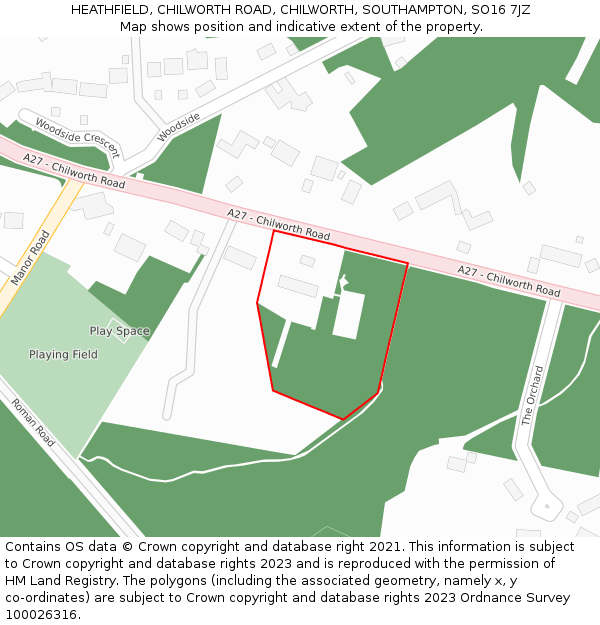 HEATHFIELD, CHILWORTH ROAD, CHILWORTH, SOUTHAMPTON, SO16 7JZ: Location map and indicative extent of plot