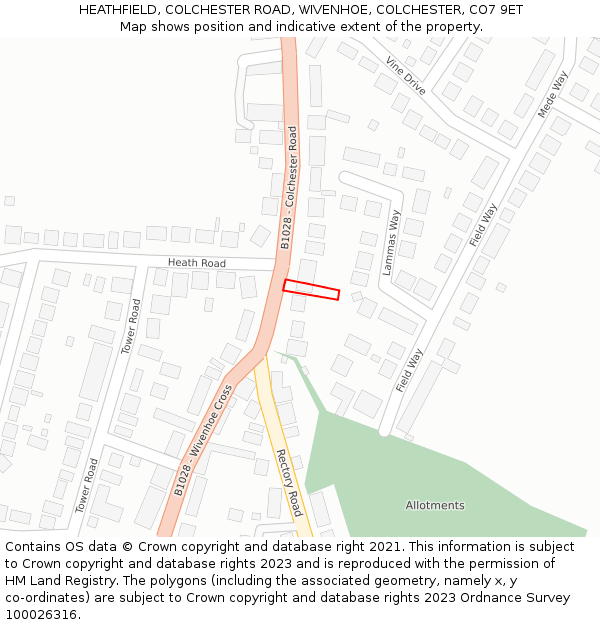 HEATHFIELD, COLCHESTER ROAD, WIVENHOE, COLCHESTER, CO7 9ET: Location map and indicative extent of plot