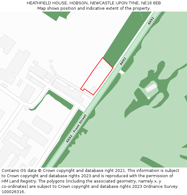 HEATHFIELD HOUSE, HOBSON, NEWCASTLE UPON TYNE, NE16 6EB: Location map and indicative extent of plot