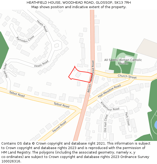 HEATHFIELD HOUSE, WOODHEAD ROAD, GLOSSOP, SK13 7RH: Location map and indicative extent of plot