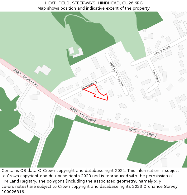 HEATHFIELD, STEEPWAYS, HINDHEAD, GU26 6PG: Location map and indicative extent of plot