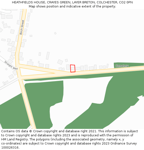 HEATHFIELDS HOUSE, CRAYES GREEN, LAYER BRETON, COLCHESTER, CO2 0PN: Location map and indicative extent of plot